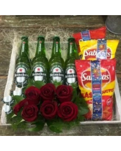 Canasta botana cervezas rosas