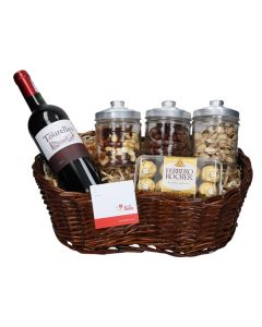 Canasta de Vino Tinto y Chocolates