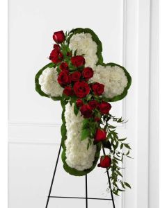 Cruz Funeral con rosas rojas